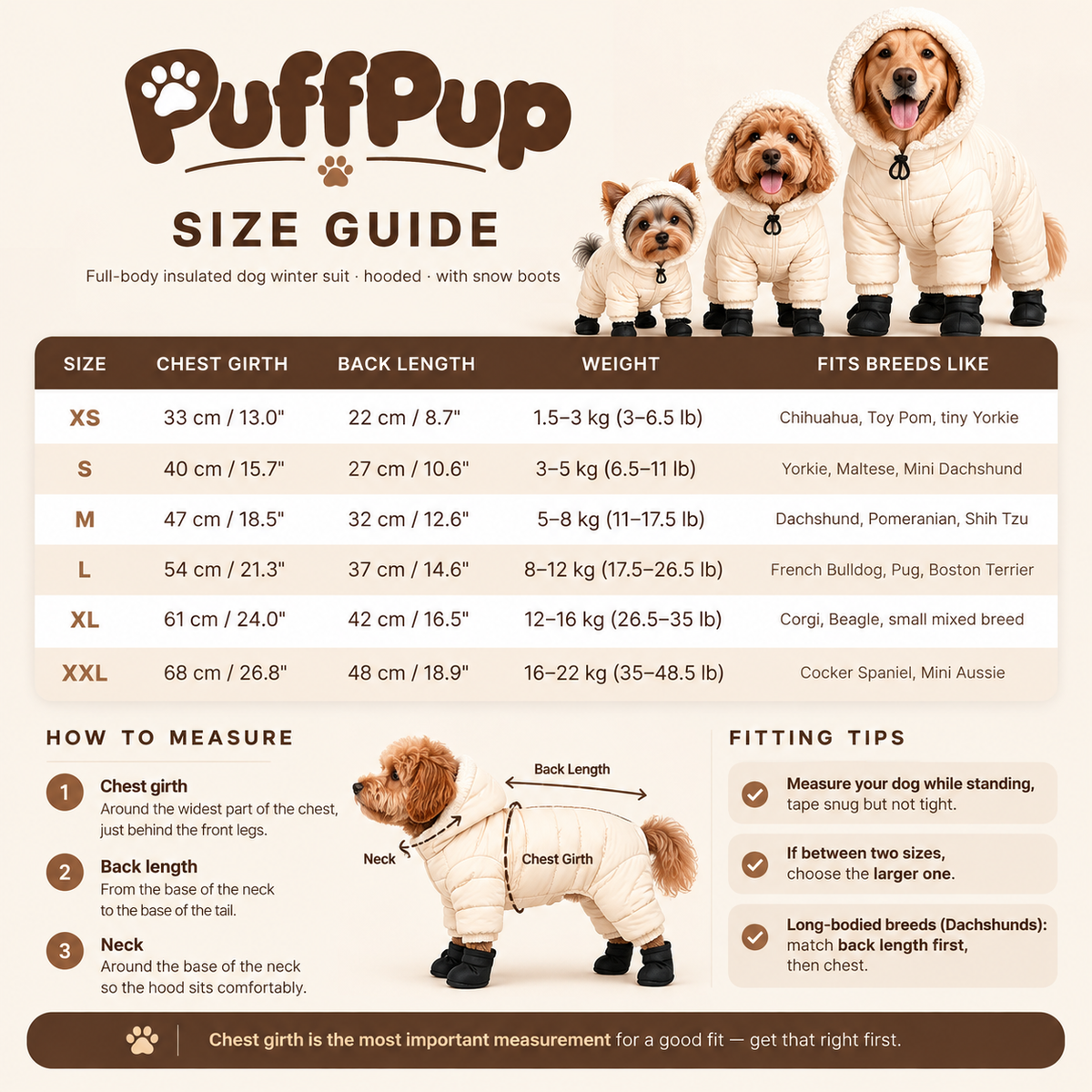 PuffPup™ Full-Body Dog Winter Suit